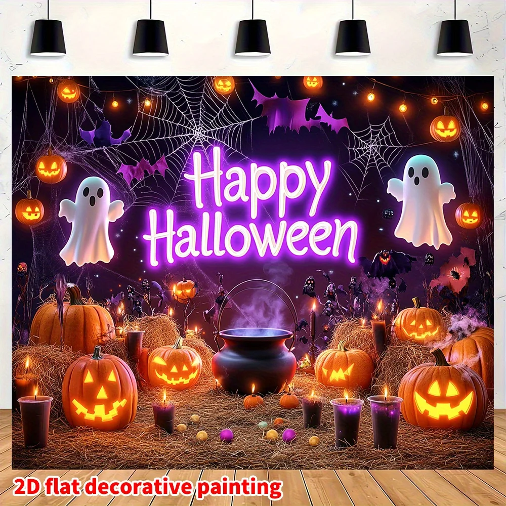 Ein Halloween-Hintergrundbanner aus Polyester mit erschreckenden Kürbis- und Geistermotiven – Detail 6
