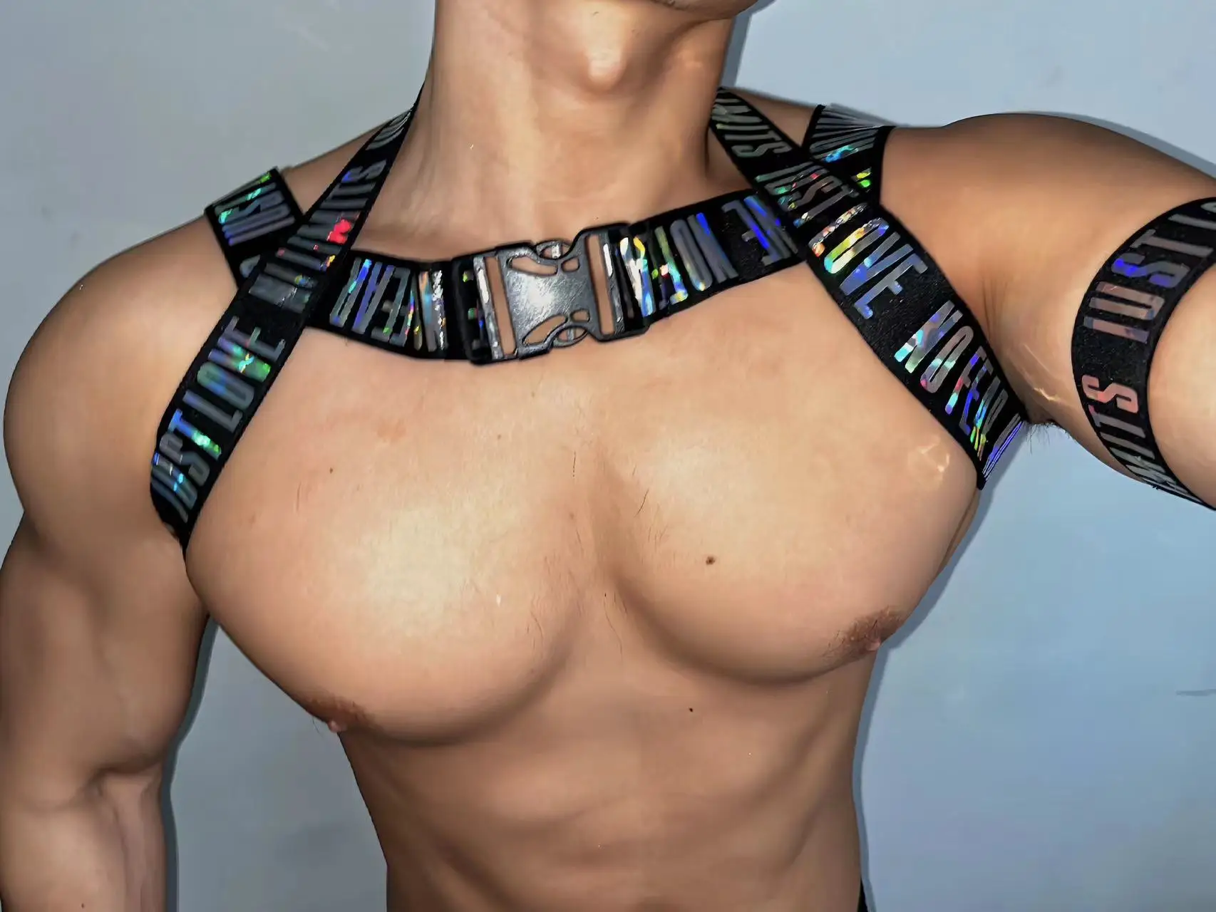 Men Flash Letters printed Chest strap Sexy Muscle GoGo Dance Costumes Party Show Stage Theme Performance Outfits