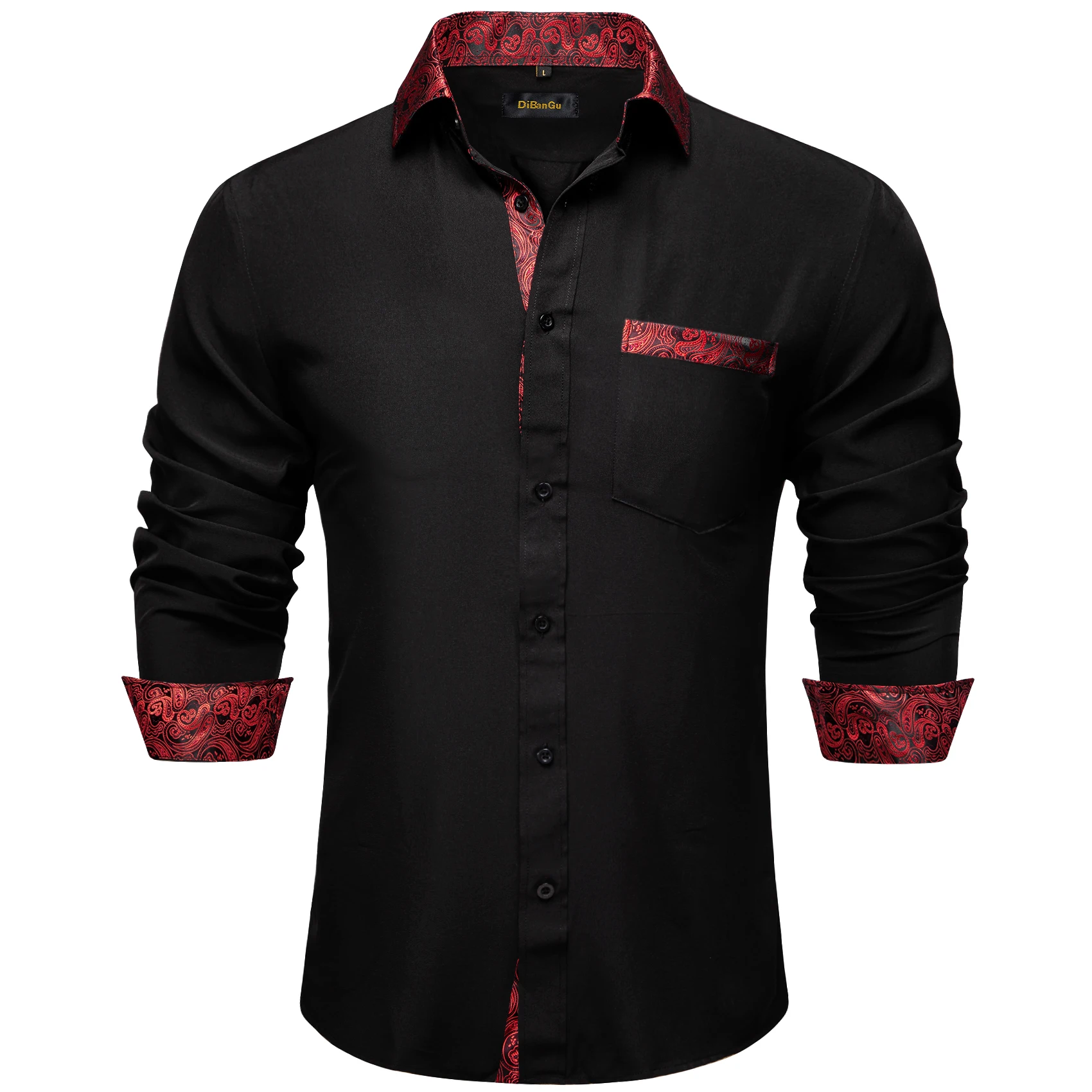 Brand Black Red Men\'s Long Sleeve Shirts Jacquard Woven Breathable Male Slim Fit Outwear Shirt High Quailty Spring Fall Men Tops