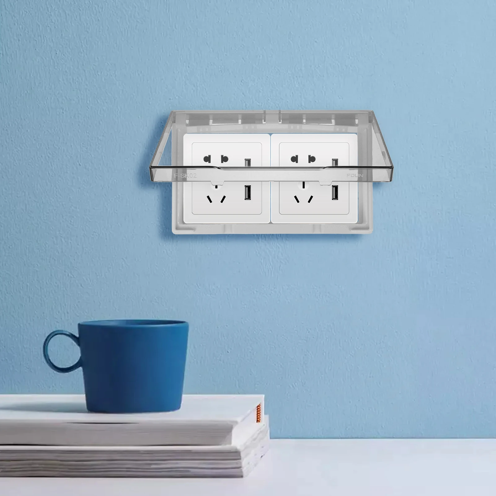 

2-Slot Waterproof Socket Outlet Cover Adhesive Wall Protector Box Sticky Weatherproof Plate Plug Receptacle Protector Thickened