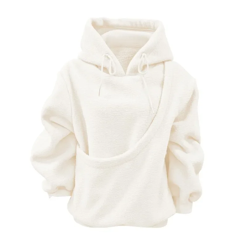 Cross-border Solid Color Hooded Plush Pet Pocket Loose Pullover Sweater 2026 New Model European American Autumn and Winter Women