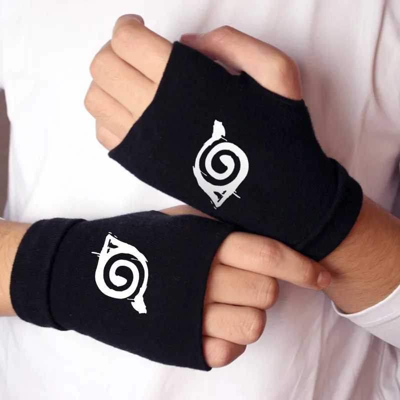 Naruto Anime Cosplay Black Gloves Akatsuki Itachi Bicycle Motorcycle Fingerless Warmer Wrist Gloves Toys for Children Adult Gift