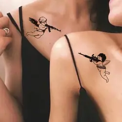 Dark Angel Lovers Cupid Gun Waterproof Temporary Tattoo Stickers Women's Thighs Arms Fashion Art Fake Tattoo Tatouage Ephemere
