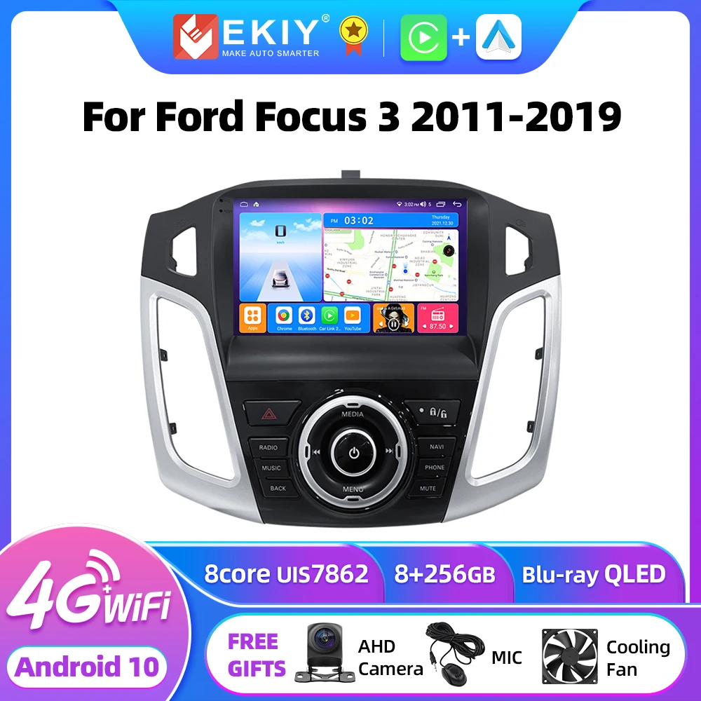 EKIY T7 Carplay Android 10 Car Radio Multimedia Video Player For Ford Focus 3 2011-2019 Android Auto Stereo Navigation 2din DVD