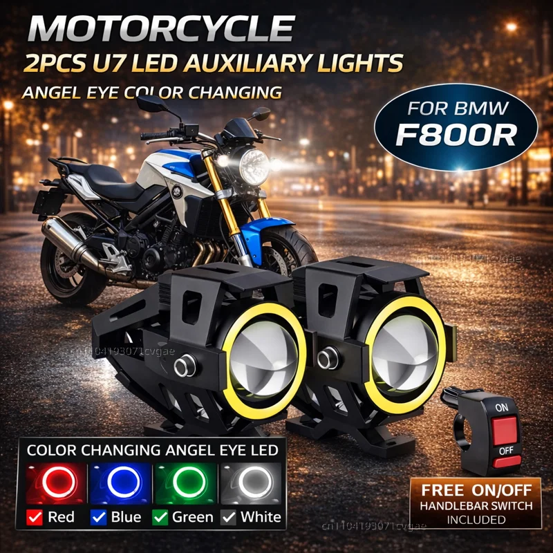 Waterproof Motorcycle LED Headlight 3000LMW U7 Motorbike LED Driving Fog Spot Light with Switch For BMW F800R F 800R 800 R