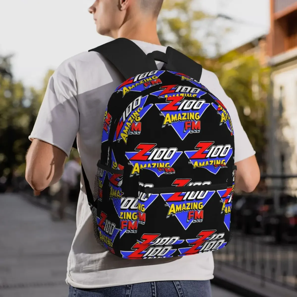 Z100 المذهلة FM مدينة نيويورك 80S على ظهره Daypack سعة كبيرة الأطفال BookBag حقيبة مدرسية حقائب كتف للرجال والنساء #6