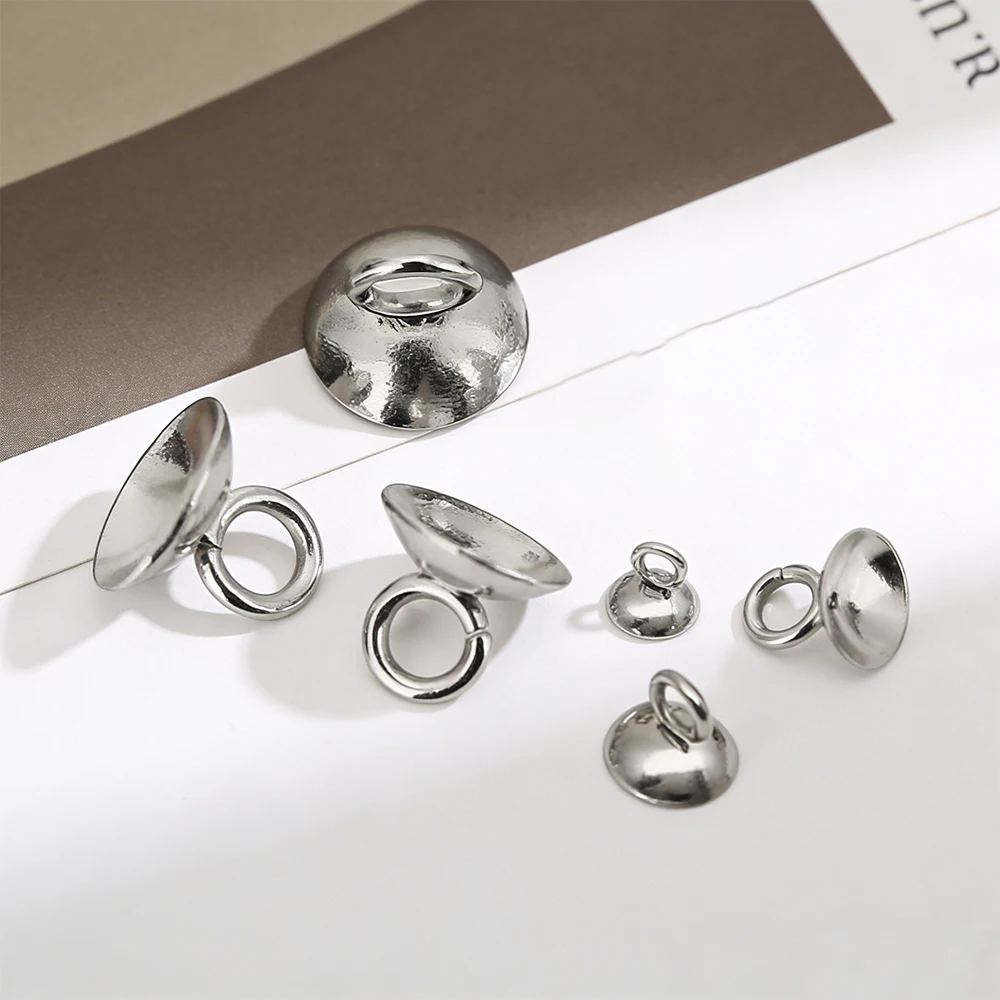 

50pcs/lot 4~10mm Stainless steel Bail Bead End Caps Charm Pearl Pendant Connector DIY Jewelry Making Findings Wholesale