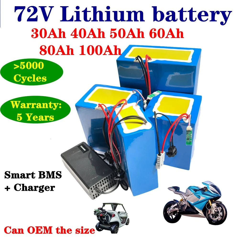 

20S 72v 40Ah 50Ah 60Ah 70Ah 80Ah 100Ah lithium ion battery with BMS for 5000W scooter Motorcycle Forklift Crane truck,+ charger