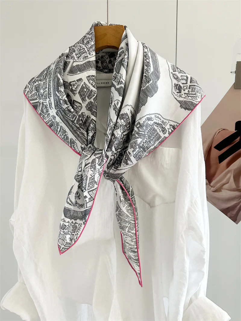 

14MM Silk Scarf 90CM Luxury Designer Scarves Rolled Edges Bandanas Summer Spring Shawls Hair Neck Accessories