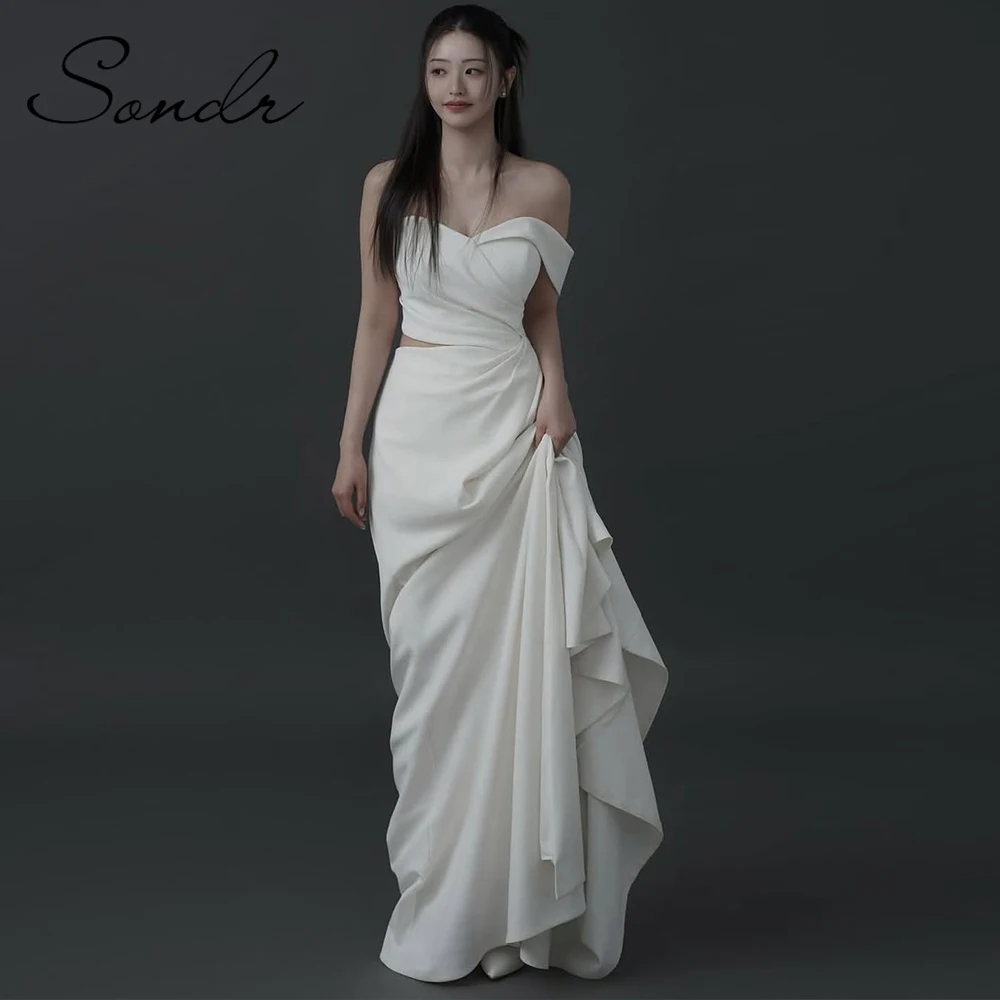 Sondr Simple Women Wedding Dresses One Shoulder Satin Bridal Wedding Party Dresses Customized Side Slit Photo Shoot Gown