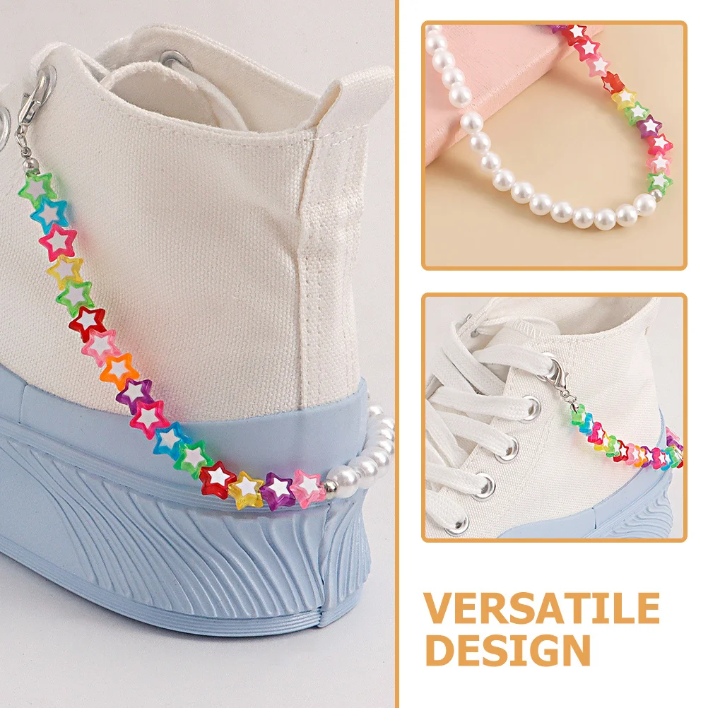 

1Pair Star Pearl Beaded Shoe Chain Shoe Charm Decoration for Women Boots Sneakers Jewelry Bling Shoelace Charms