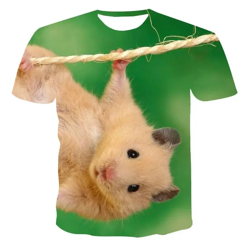 New Summer Men Cute Fun Pet Hamster Print Fashion Casual O Collar Short Sleeve 3d Printed Comfortable Breathable Plus Size Top