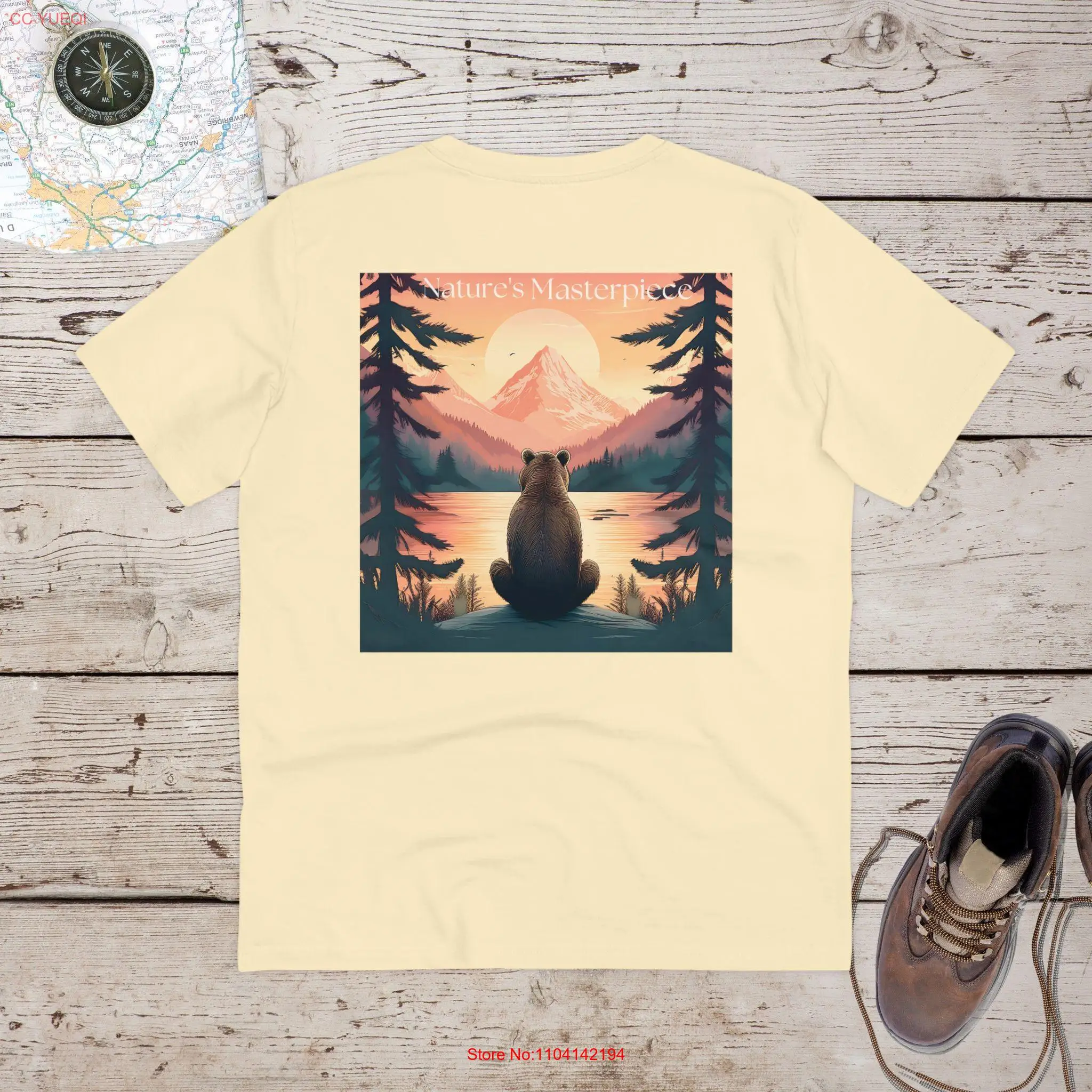 Nature's Masterpiece Eco Friendly T Shirt Bear Staring at Scenic View Perfect for Lovers Nature Enthusiasts Adventurers