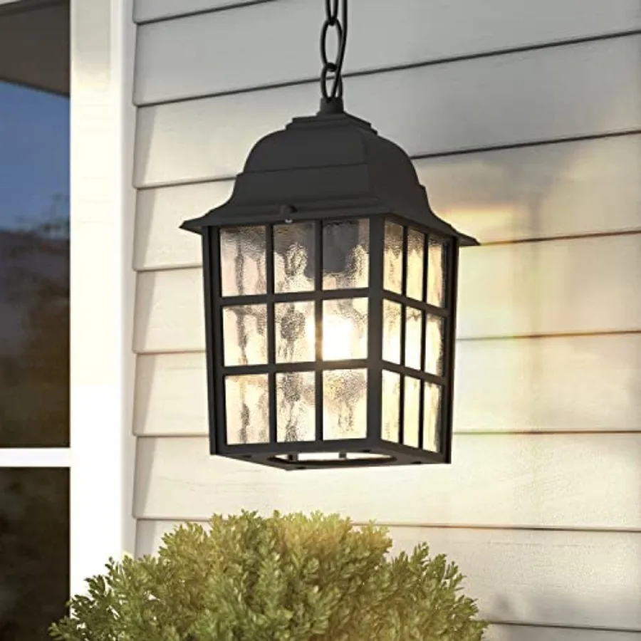 Outdoor Pendant Light, Exterior Ceiling Hanging Lantern Porch Light with Water Glass, Outdoor Hanging Lantern Light Black Exter