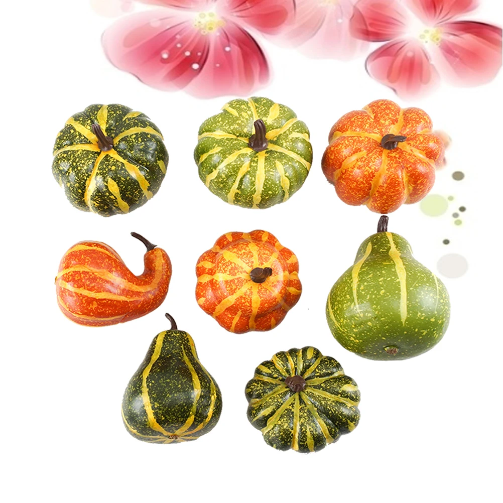 

8pcs Artificial Pumpkin Set Lightweight Halloween Party Prop Toy Festive Decor Fall Craft Supplies Bright Color