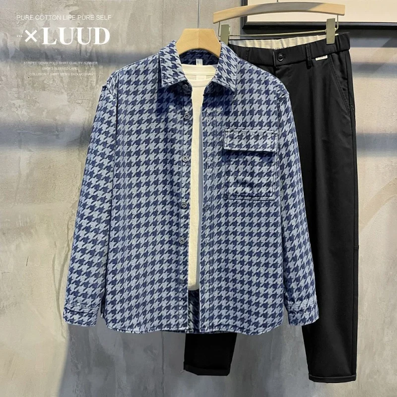 

Japanese Autumn and Winter New Fashion Color Contrast Houndstooth Jacquard Shirt Jacket Men's Vintage Autumn Wear Coat Trendy To