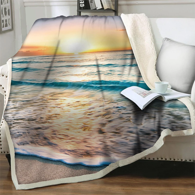 

Sandy Beach Plush Throw Blanket 3D Cartoon Sherpa Picnic Blankets For Beds Sofa Thick Warm Soft Flannel Office Nap Cover Bedding