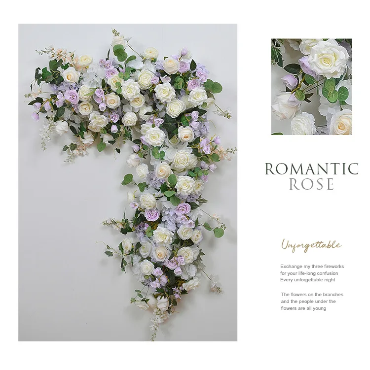 2M Künstliche Lila Rosenblumenreihe, Falsche Blumenreihe für Hochzeits-Hintergrund, Bogen, Bühne, Ausstellungs-Tischdekoration für Veranstaltungen – Detail 7
