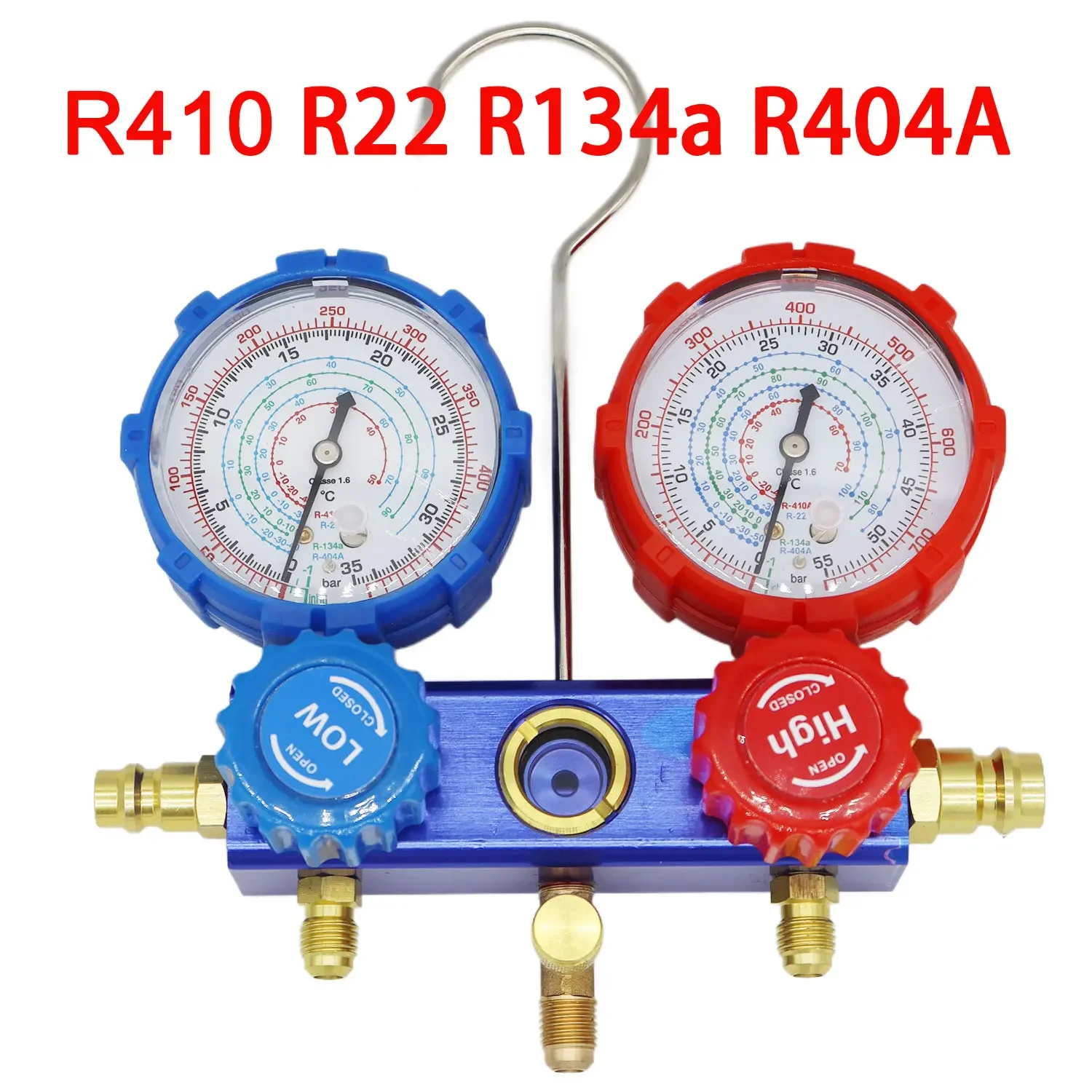 Refrigerant Pressure Gauge & Manifold Hose Kit designed for R134A and R22 air conditioning refrigerant automotive applications