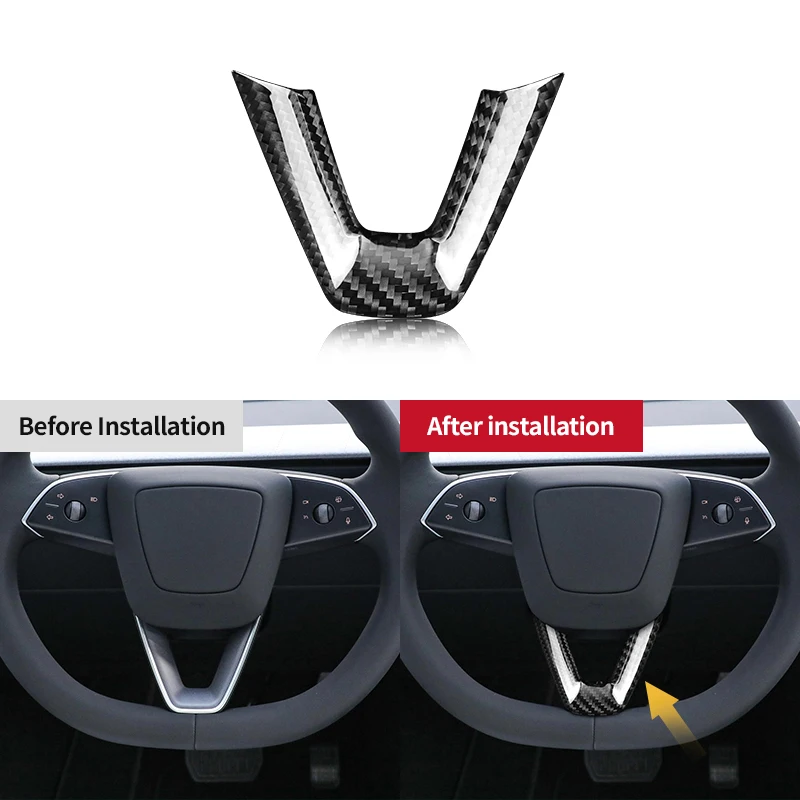 Shasha Carbon Fiber Accessories Steering Wheel Chin Decorative Sticker Carbon Fiber Car Accessories for Tesla Model 3 2023 - view 4