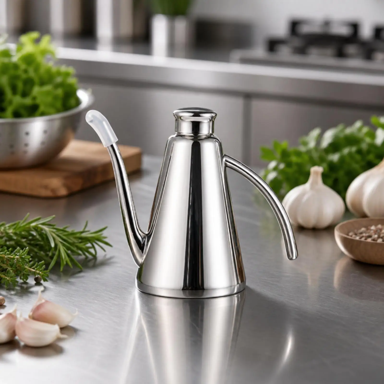 304 Stainless Steel Oil Cruet Leak-Resistant Stainless Steel Oil Dispenser Food-Grade for Salad Dressing, Frying, Table Service