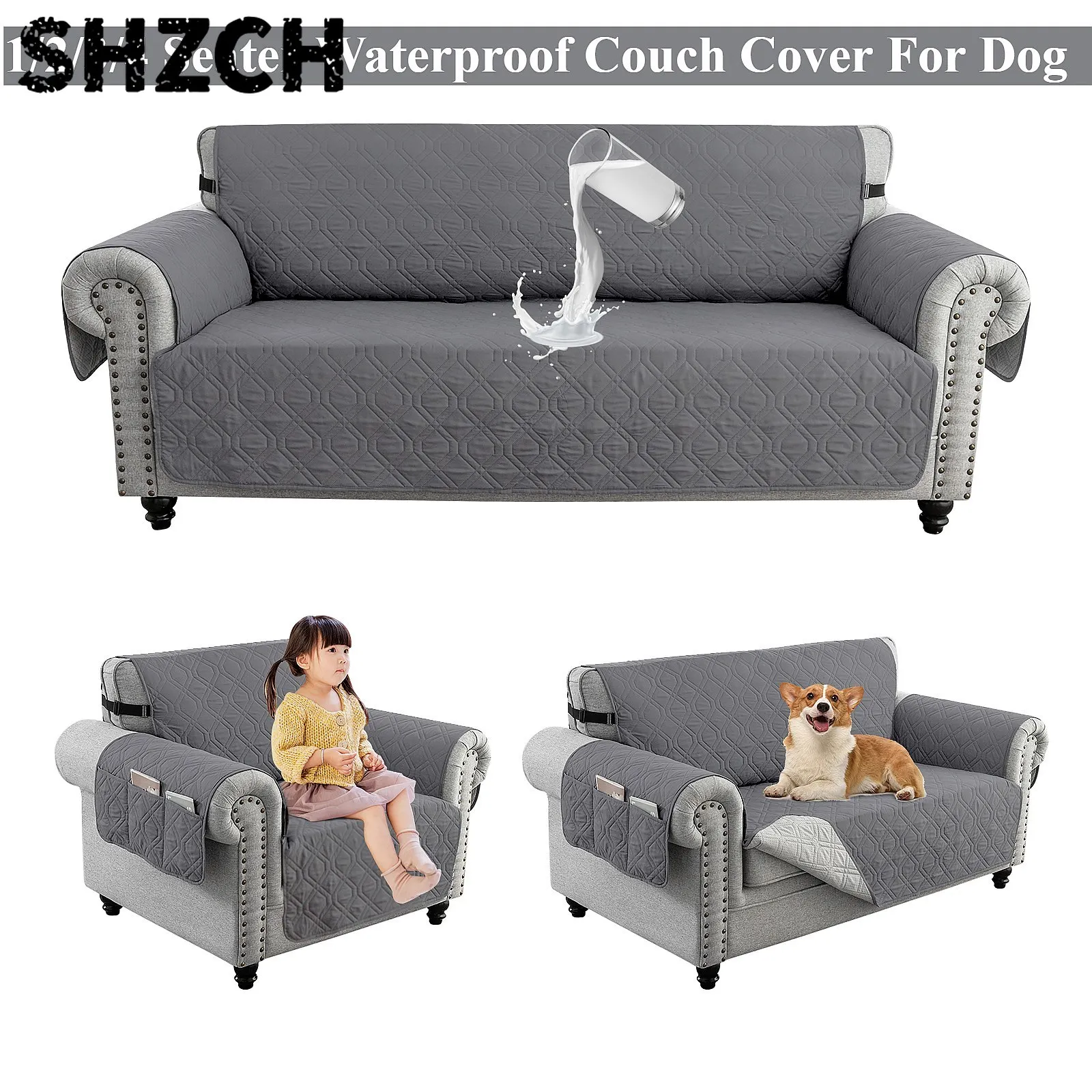 1/2/3/4 Seater Waterproof Elastic Strap Sofa Covers Non Slip Washable Pet Protector