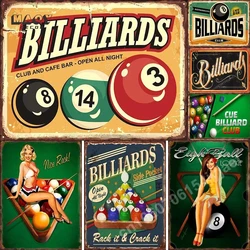 Retro Billiards Club Tin Sign Cafe Bar Beer Snacks Wall Art Decoration Man Cave Vintage Metal Tin Signs Paintings