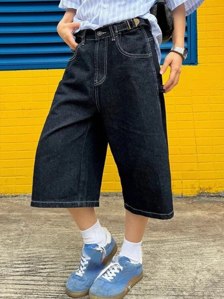 Harajuku Vintage High Waist Shorts Women 2000s Fashion Denim Casual Loose Fit Shorts Y2K Punk Streetwear Style Baggy Shorts