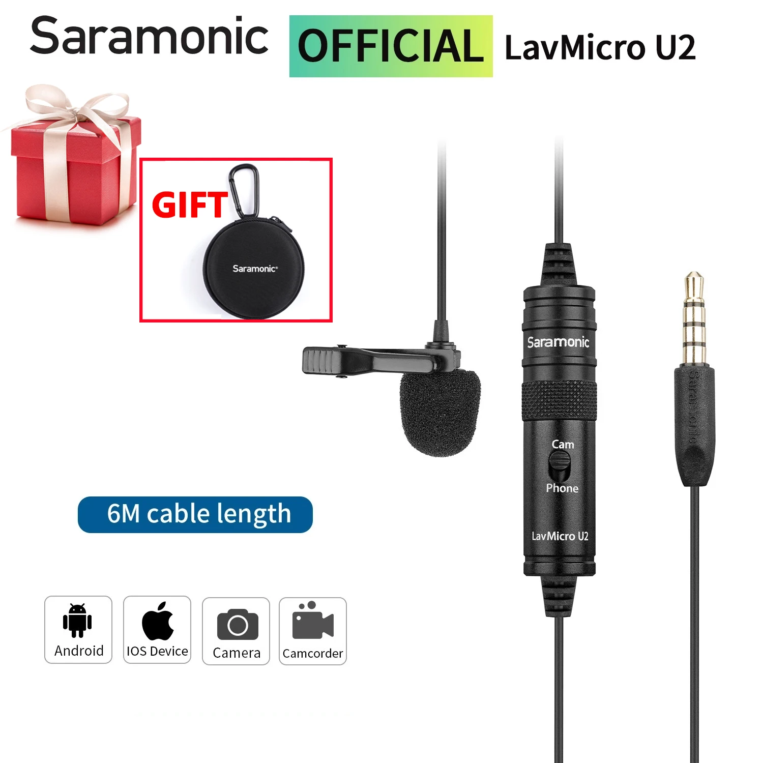 

Saramonic LavMicro U2 6m 3.5mm TRRS Lavalier Lapel Microphone for DSLR Camera Camcorder Mobile iPhone Android PC Laptop Youtube