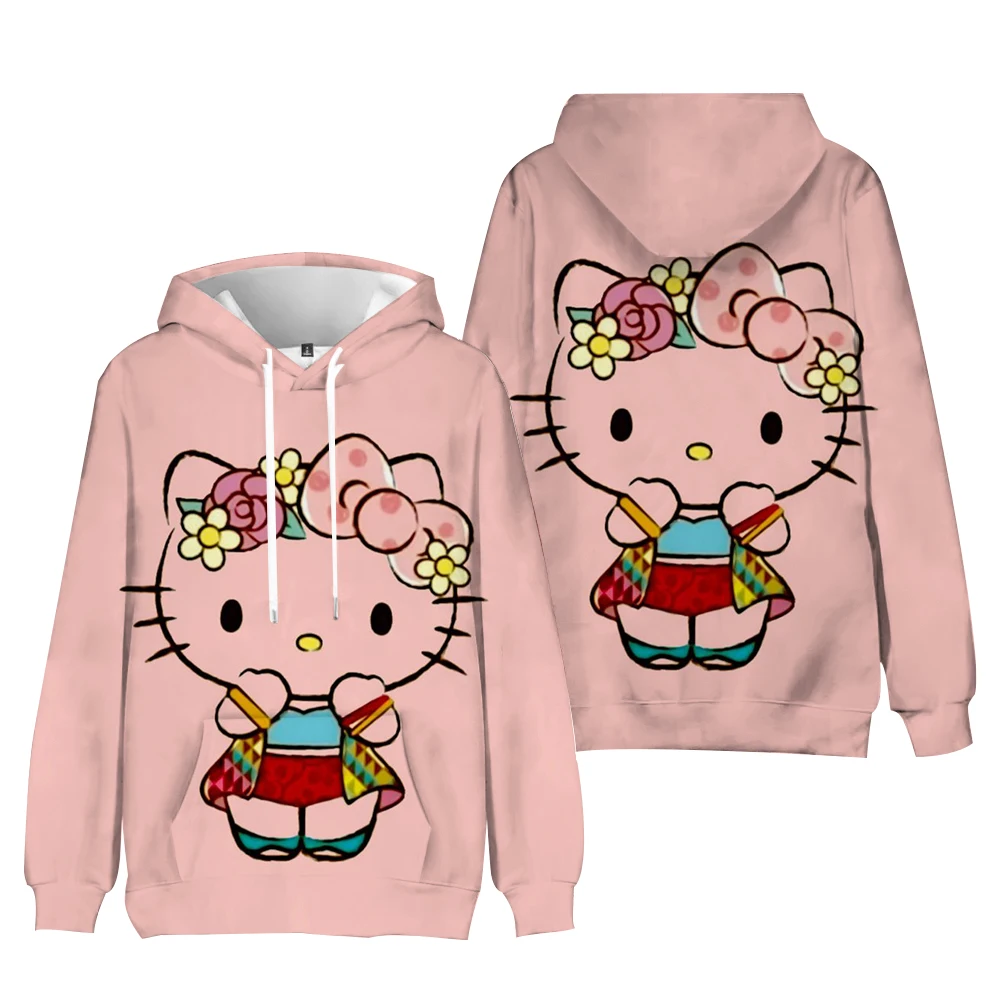 Sanrio Hello Kitty Hoodie longgar wanita, Hoodie kasual ukuran besar musim gugur musim dingin mode baru gaya Korea pullover motif anak perempuan Y2k