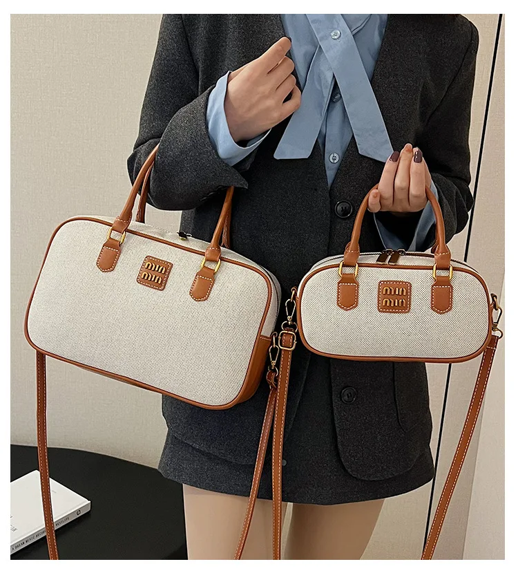 

‌ Винтажная женская сумка для боулинга | Шикарная сумочка из смеси льна в стиле ретро | Повседневная ручка сверху и кошелек через плечо