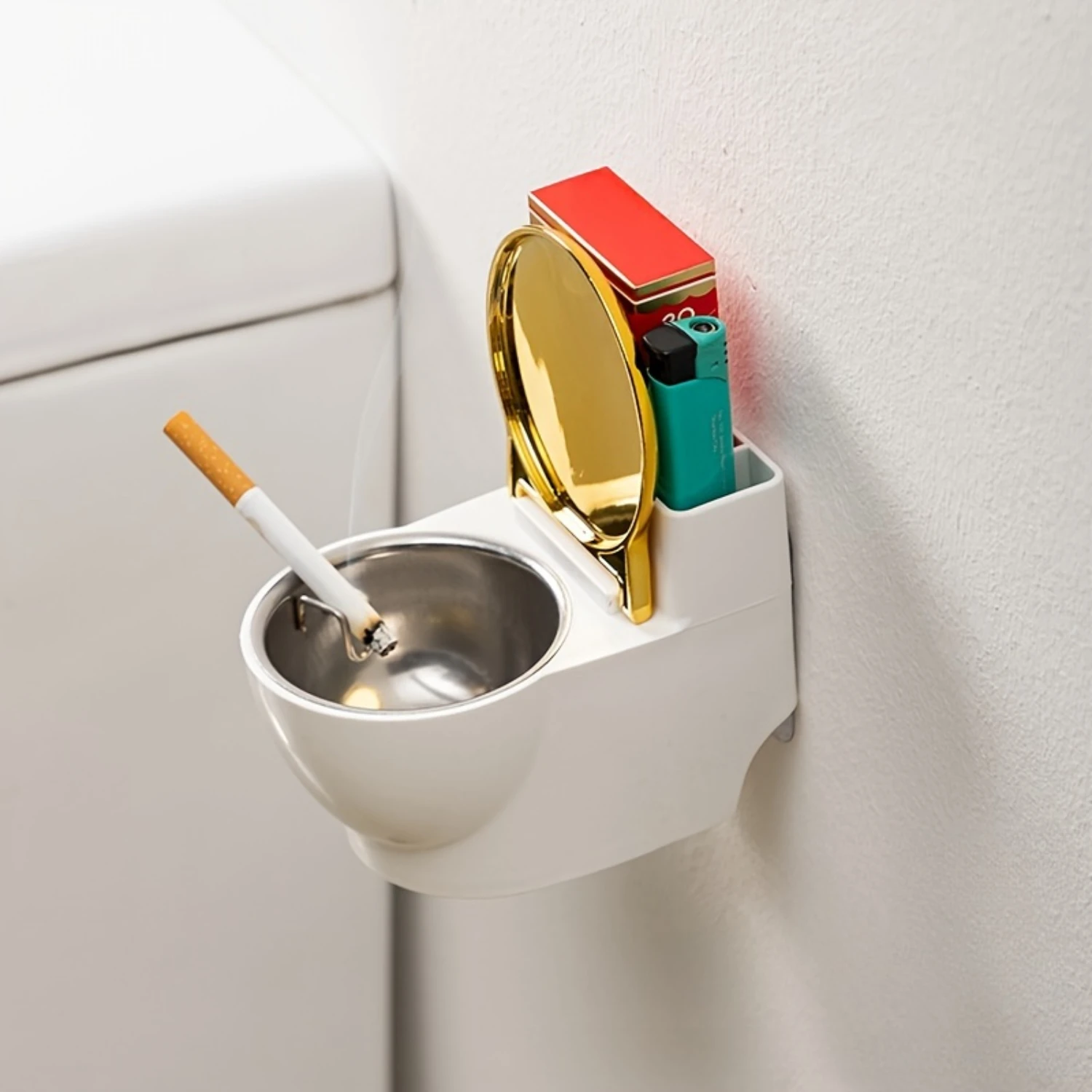 Wall-Mounted Toilet Ashtray with Lid - Unique Gift for Men - Living Room Decor - Office Desk Accessory - Ideal Valentine's Day P