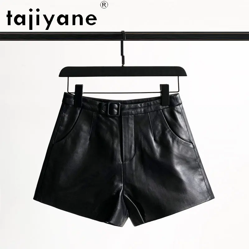 TAJIYANE Black Short Femme Real Leather Shorts Straight Women's Shorts Wide-leg Casual Shorts for Woman Versatile Шорты Женские