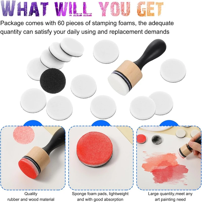 62Pack Ink Blending Tool - 2Pcs Mini Applicator Tools And 60Pcs Replacement Foam Pads, Ink Paints Mixing Blending Tool