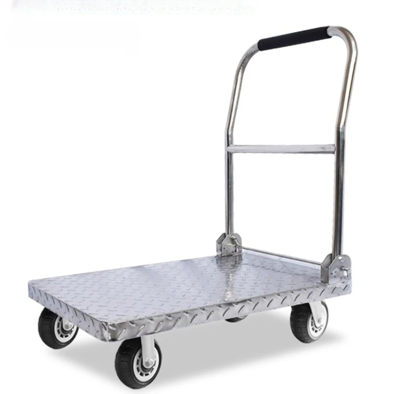 Stainless steel folding flat drivers push their hands to push the trucks, and the silent small push-pull cargo trailers.