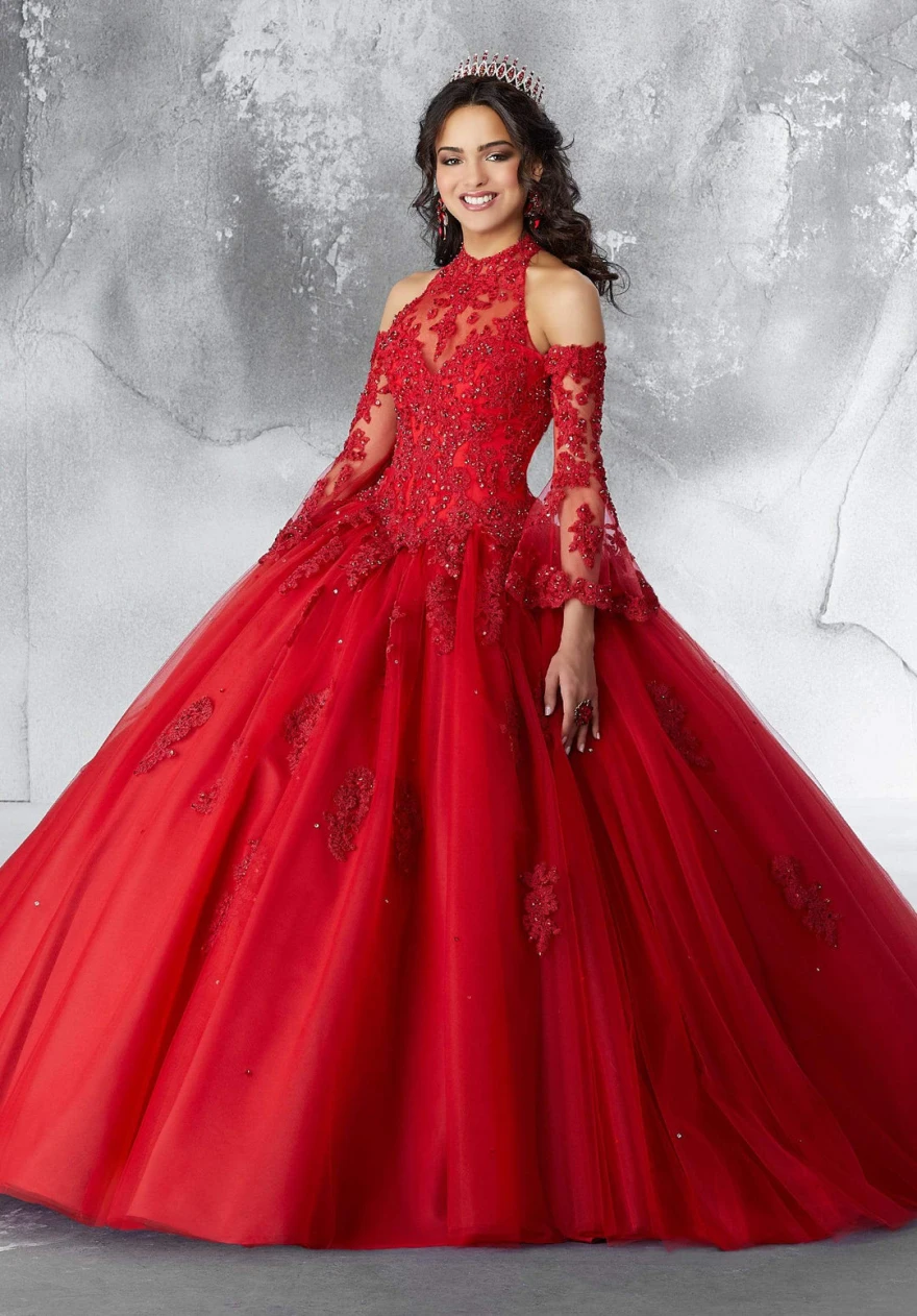 Vestido para quinceañeras De manga larga rojo personalizado, vestido De baile con apliques y cuentas, Vestidos De princesa De 15 Años, vestido dulce 16, YQD113, 2024