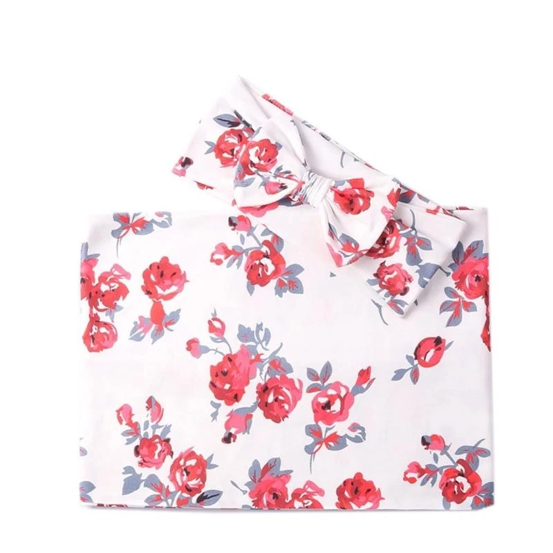 

J15U Newborn Baby Cotton Swaddle Cloth Wrap Towel with Headband 2pcs/set