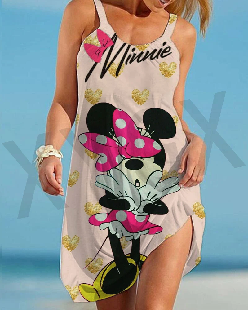 

Disney Mickey/Minnie Sexy Women Dress Summer Fashion Beach Dress Party Party Loose Romantic Backless Camisole Casual Dress