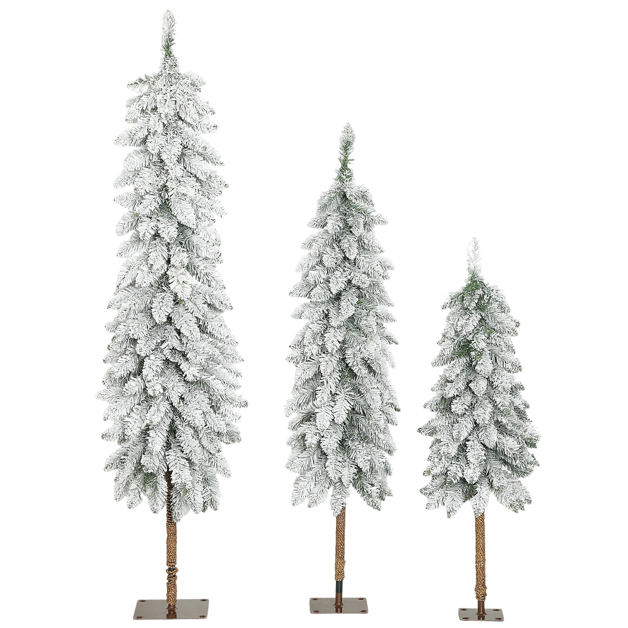 HOMCOM 3er-Set Weihnachtsbaum mit Schnee 90/120/150 cm mit Metallständer