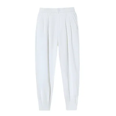 Summer Ice Silk Ultra-thin Men's Casual Suit Pants 2023 Fashion Zipper Beam Feet Street Harem  Ankle Length Trousers Black White