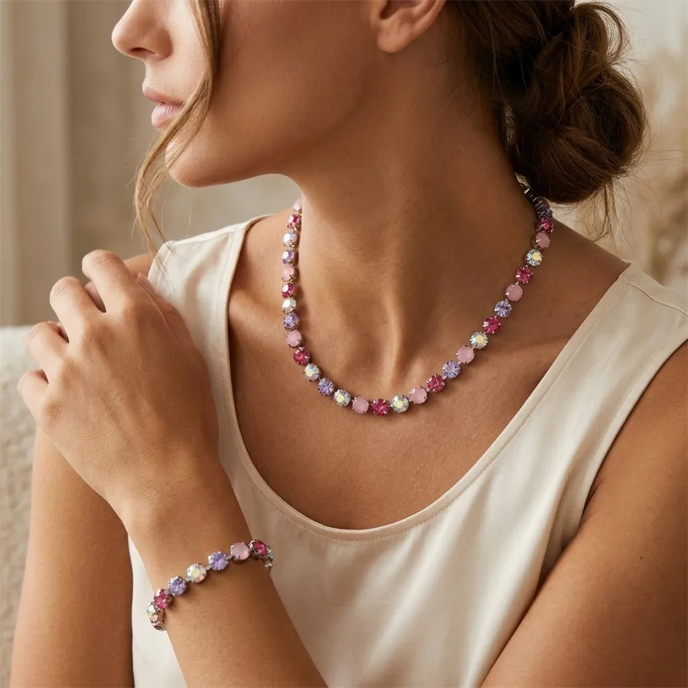 BEUTIFOR Buntes Krallenfassungs-Halsketten- und Armband-Set für Damen – Detail 14