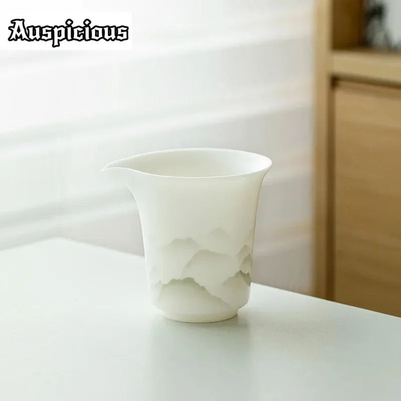 

160ml High Grade Sushao Mutton-fat Jade Tea Pitcher Aesthetic Landscape Sharing Pot Cha Hai Coffee Justice Cup Teaset Accessorie