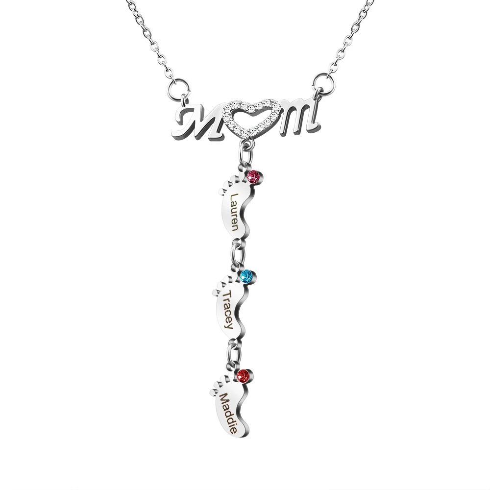 Personal isierte Namen Mutter Halskette Baby Füße Anhänger Halskette Edelstahl Halskette Schmuck Geschenk Muttertag Geschenk – Detail 13
