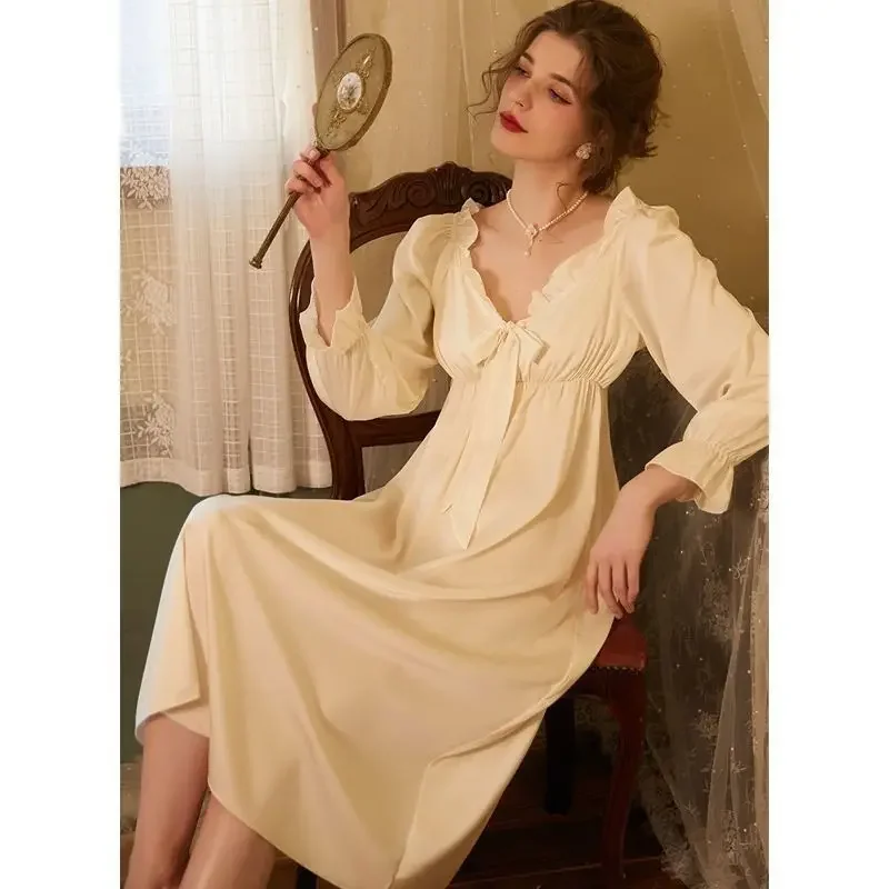 2025 New Arrival European Court Pajamas Dresses Women Long Sleeve French Sexy Nightgown Dress Suitable for 90 Pounds-130 Pounds