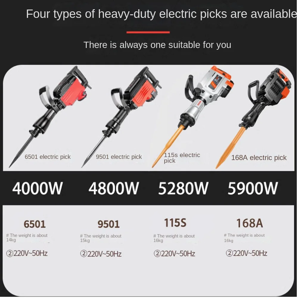 Electric Demolition Jack Hammer Drill with 3 Chisels Heavy-Duty Jackhammer Concrete Breaker Chipping Impact Picks