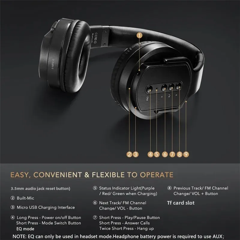 سماعات رأس ومكبرات صوت لاسلكية SODO MH2 2 في 1 قابلة للطي هاي فاي ستيريو بلوتوث 5.0 مع دعم ميكروفون لـ TF وFM