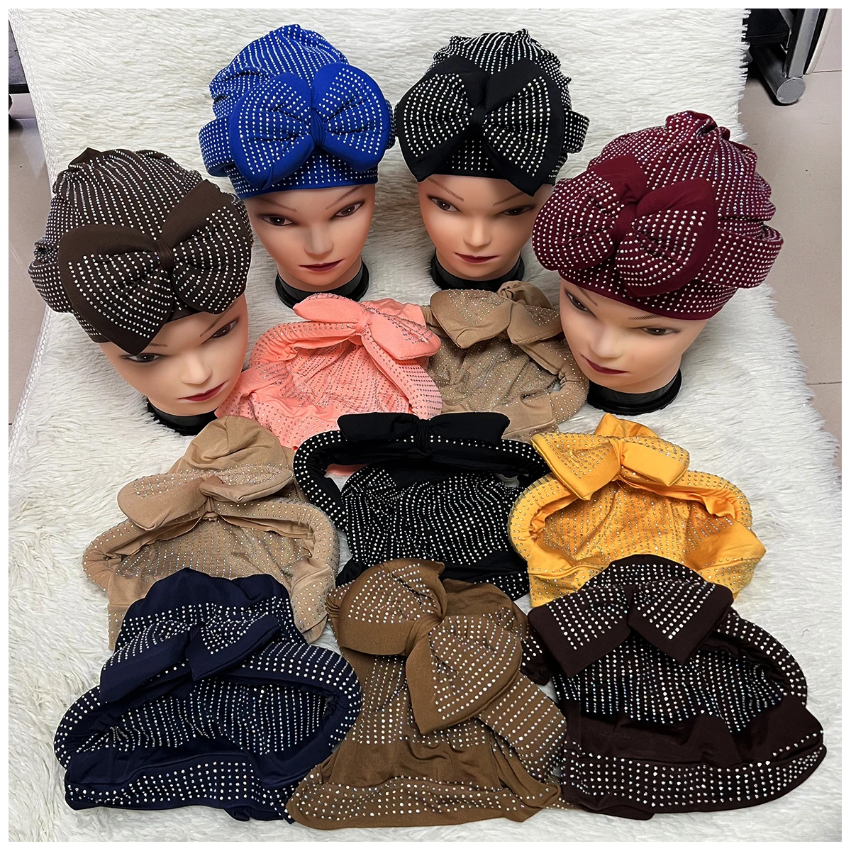 Accessories Lady Comfortable Worship Hat Twisted Turban Hats Women Cap Beaded For India Hat Scarfs Head Wrap Headband Girl Hair