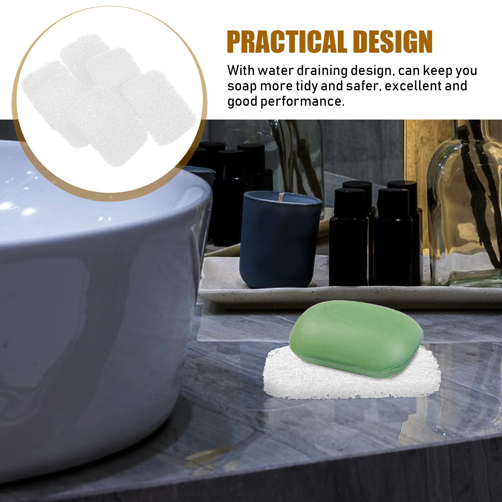 

6pcs Non-Slip Holder Premium Pvc Soap Saver Drain Design Bathroom Shower Soap Mat Smooth Edge For Kitchen Bathroom Use