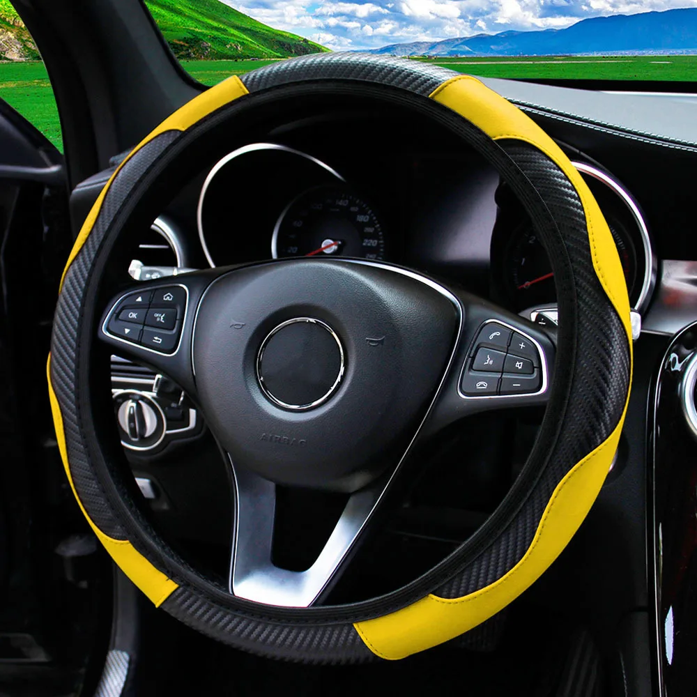 100% Wear resistant Leather Universal Car Steering-wheel Cover 36CM-39CM Car-styling Sport Auto Steering Wheel Covers Anti-Slip