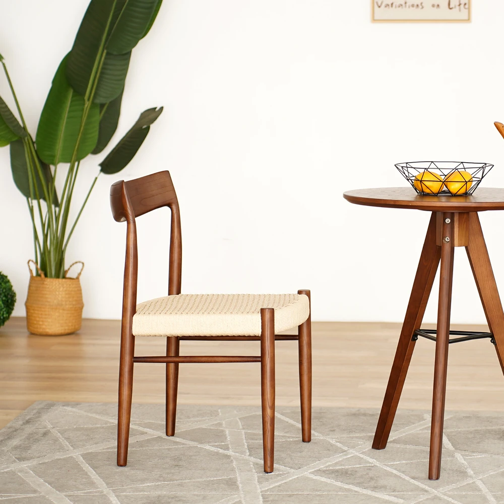 Modern Luxury Dining Chair in Brown Solid Wood High Quality Ash Timber Frame Paper Rope Back Restaurant Living Room Furniture